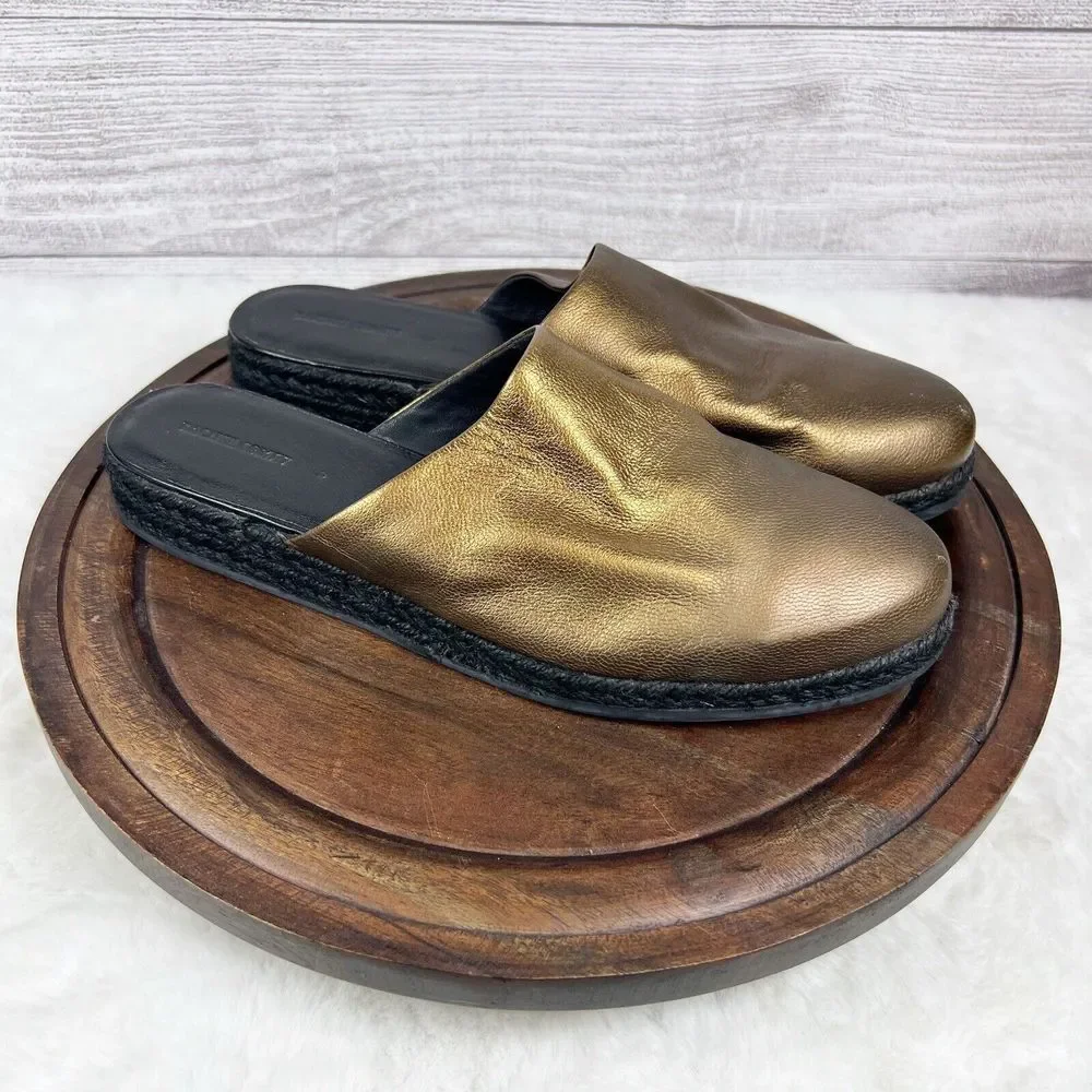 Rachel Comey Women’s Gold Leather Espadrilles Mules Size 6 Flats Shoes